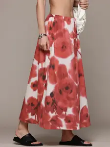 MANGO Floral Printed Pure Cotton Midi Skirt