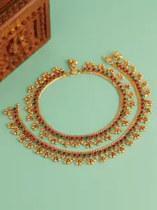 Voylla Set Of 2 Gold-Plated Kundan Studded Anklets
