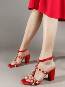 ELLE Embellished Party Block Sandals with Buckles