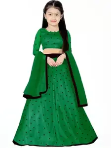 F Plus Fashion Girls Green Embellished Semi-Stitched Lehenga Blouse With Dupatta