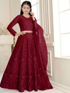F Plus Fashion Girls Embroidered Semi-Stitched Lehenga & Unstitched Blouse With Dupatta