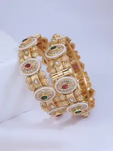 SGA FASHION Set Of 2 Gold-Plated American Diamond-Studded Meenakri Openable Bangles