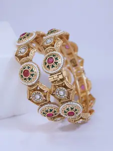 SGA FASHION Set Of 2 Gold-Plated American Diamond-Studded Meenakari Traditional Bangles