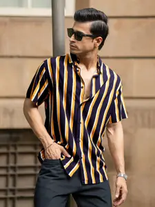 Powerlook Men Vertical Striped Spread Collar Casual Shirt