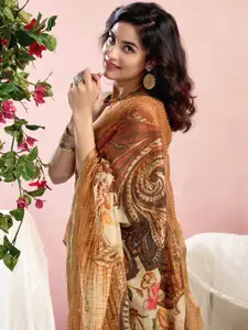 Satrani Floral Printed Sequinned Ready to Wear Saree