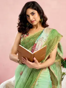 Satrani Floral Printed Sequinned Ready to Wear Saree