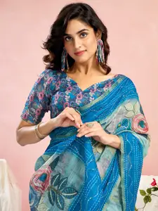 Satrani Floral Printed Sequinned Ready to Wear Saree