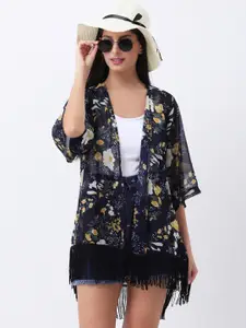ANVI Be Yourself Floral Printed Georgette Shrug With Fringed Hem