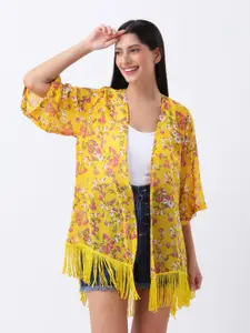 ANVI Be Yourself Floral Printed Georgette Shrug With Fringed Hem