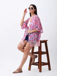 ANVI Be Yourself Floral Printed Georgette Shrug With Fringed Hem