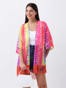ANVI Be Yourself Tie-Dye Printed Georgette Shrug With Fringed Hem
