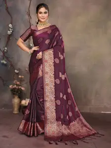 elora Women Floral Woven Design Zari Satin Banarasi Saree