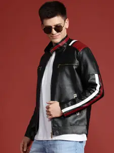 Leather Retail Men Striped Lightweight Biker Jacket