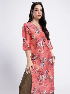 Anouk Rustic Floral Printed V-Neck Straight Kurta