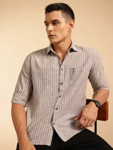 French Connection Men Premium Slim Fit Striped Pure Cotton Casual Shirt