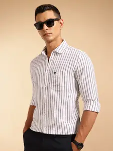 French Connection Men Premium Slim Fit Striped Pure Cotton Casual Shirt