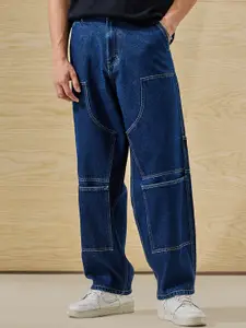 Snitch Men Blue Mid-Rise Baggy Cargo Jeans