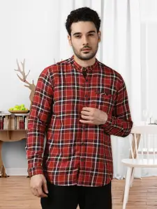 Kuons Avenue Smart Tartan Checked Mandarin Collar Cotton Casual Shirt