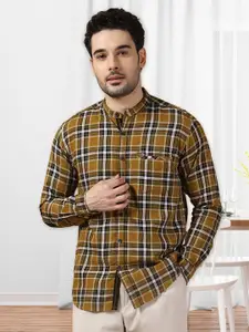 Kuons Avenue Smart Tartan Checked Mandarin Collar Cotton Casual Shirt