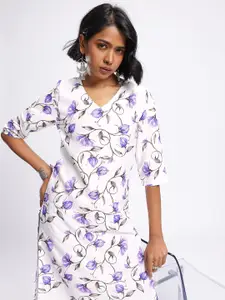 Anouk Rustic Floral Printed V-Neck Straight Kurta