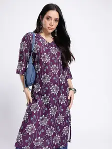 Anouk Rustic Floral Printed V-Neck Straight Kurta