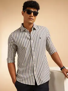 French Connection Men Premium Slim Fit Striped Pure Cotton Casual Shirt