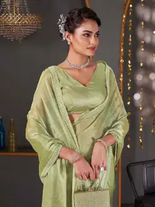 Satrani Embellished Beads and Stones Pure Chiffon Saree