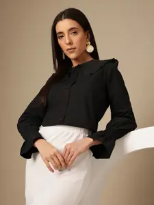 Chemistry Women Comfort Puff Sleeves Casual Shirt With Schiffli Detail