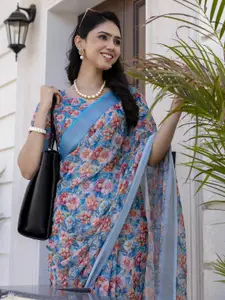 Satrani Floral Printed Ready to Wear Saree With Unstitched Blouse Piece