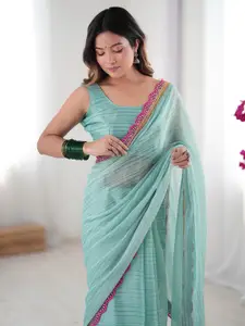 Satrani Striped Embroidered Pure Chiffon Saree