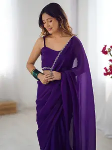 Satrani Solid Embroidered Pure Chiffon Saree