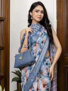 Satrani Floral Printed Zari Ready to Wear Saree