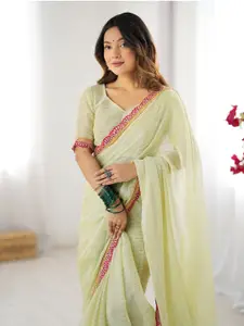 Satrani Striped Embellished Pure Chiffon Saree