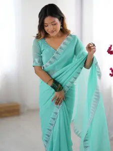 Satrani Solid Beads and Stones Pure Chiffon Designer Saree