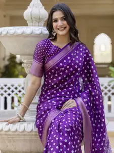 Satrani Bandhani Printed Zari Ready to Wear Saree