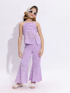 taffykids Girls Self Design Top with Palazzos