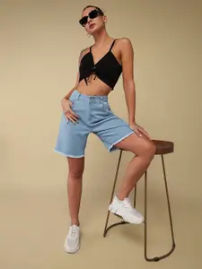 The Roadster Lifestyle Co Women Regular Fit High-Rise Cotton Denim Shorts