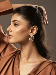 Voylla Gold-Plated Contemporary American Diamond Studded Hoop Earrings