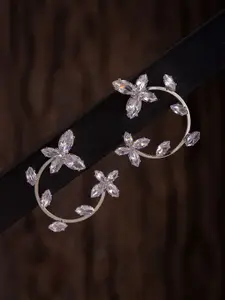 Voylla Rhodium-Plated American Diamond Studded Korean Contemporary Studs Earrings