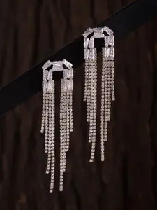 Voylla Rhodium-Plated Contemporary American Diamond Studded Drop Earrings