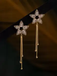 Voylla Korean Bling Gold-Plated American Diamond Studded Starfall Drop Earrings