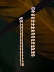 Voylla Gold-Plated American Diamond Studded Korean Contemporary Drop Earrings