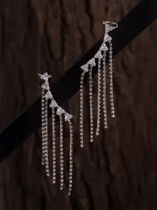 Voylla Rhodium-Plated American Diamond Studded Korean Contemporary Ear Cuffs Earrings