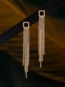 Voylla Gold-Plated Contemporary American Diamond Studded Drop Earrings