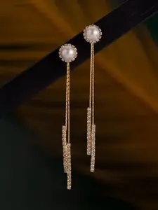 Voylla Gold-Plated American Diamond Studded Korean Contemporary Drop Earrings