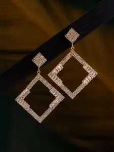 Voylla Gold-Plated Contemporary American Diamond Studded Drop Earrings