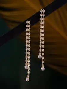Voylla Gold-Plated American Diamond Studded Korean Contemporary Drop Earrings