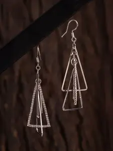 Voylla Rhodium-Plated Contemporary American Diamond Studded Drop Earrings