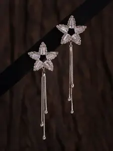 Voylla Rhodium-Plated American Diamond Studded Korean Contemporary Drop Earrings