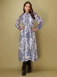 PURVAJA Breeze & Buti Paisley Printed Georgette Fit & Flare Midi Dress